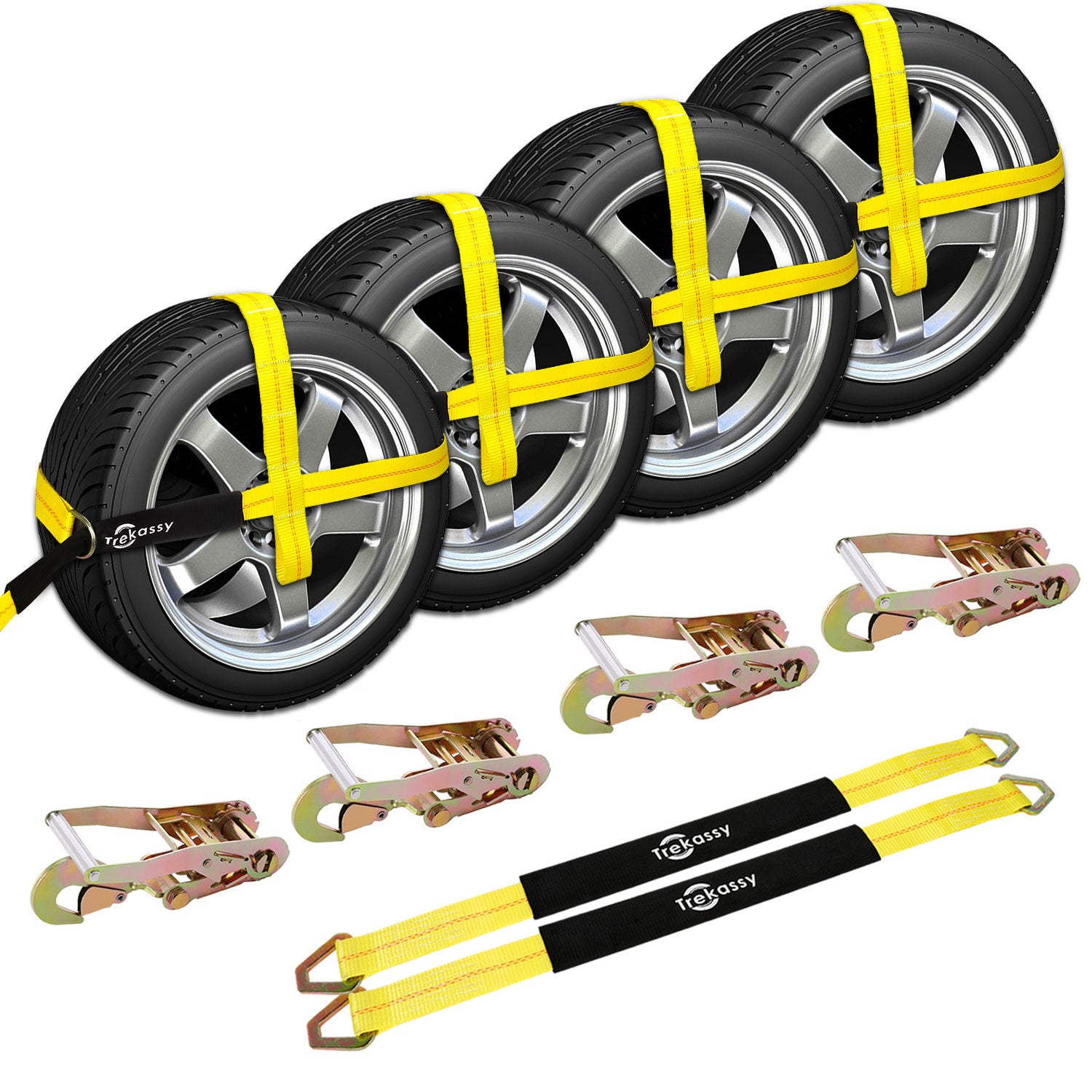 thumbnail image 2 of Munirater 8-Pack Heavy Duty Axle & Ratchet Straps For Trailers - Yellow 2" X 96' 2 of 4