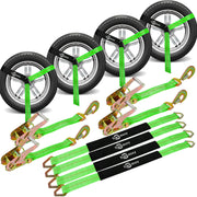 【4 pack】 2"x12' Wheel Lasso Strap Snap Hook Ratchet Tire Tie Down Car Hauler Kit