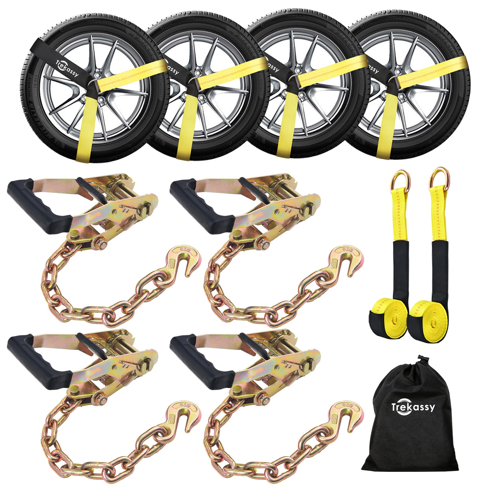 8 Pack Products Heavy Duty Car Tie Down Straps For Trailers - 2" X 10' Durable Webbing Car Hauler Straps 10,000 Lbs Break Strength Tire Straps For A Car Trailer, Truck, Utv