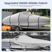 1200D Reinforced Boat Cover with Storage Bag Trailerable Marine Grade Waterproof Boat Cover Fits Bass Boat, V-Hull, Runabout, Length: 16'-18.5', Beam Width up to 94", Gray