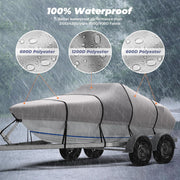 1200D Reinforced Boat Cover with Storage Bag Trailerable Marine Grade Waterproof Boat Cover Fits Bass Boat, V-Hull, Runabout, Length: 16'-18.5', Beam Width up to 94", Gray