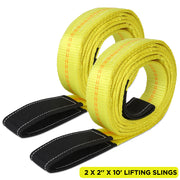 2 Pack 10ft x 2in 10000Lbs Nylon Lifting Sling Flat Loop Tow Straps with Heavy Duty Flat Loops