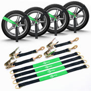 【4 pack】 2"x12' Wheel Lasso Strap Snap Hook Ratchet Tire Tie Down Car Hauler Kit
