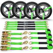 【4 pack】 2"x12' Wheel Lasso Strap Snap Hook Ratchet Tire Tie Down Car Hauler Kit