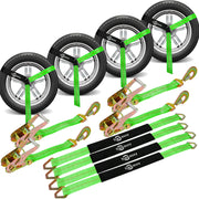 【4 pack】 2"x12' Wheel Lasso Strap Snap Hook Ratchet Tire Tie Down Car Hauler Kit