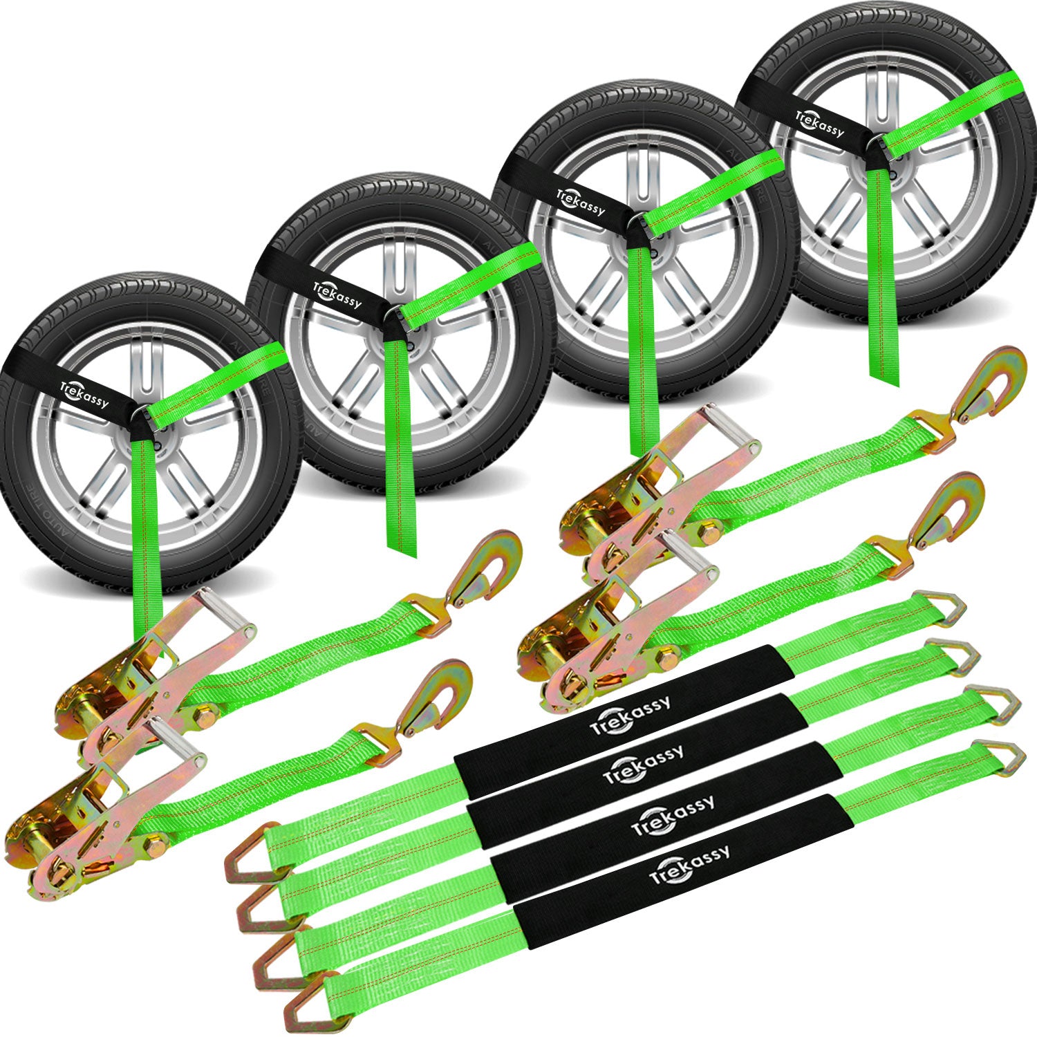 Pack Of 4) 2 X 8 Ft Lasso Strap With D Ring Auto Tie Down