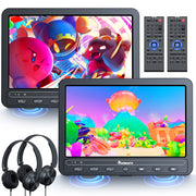 【Dual DVD with Battery】10.5" Dual Screen Portable DVD Player for Car with Built-in Rechargeable Battery, Car DVD Players Support USB/ SD Card, Last Memory, Play a Same or Two Different Movies (2 Host DVD Player)