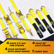 8 Pack Axle Straps Car Trailer Cargo Hauler Ratchet Tie Down Straps Snap Hooks