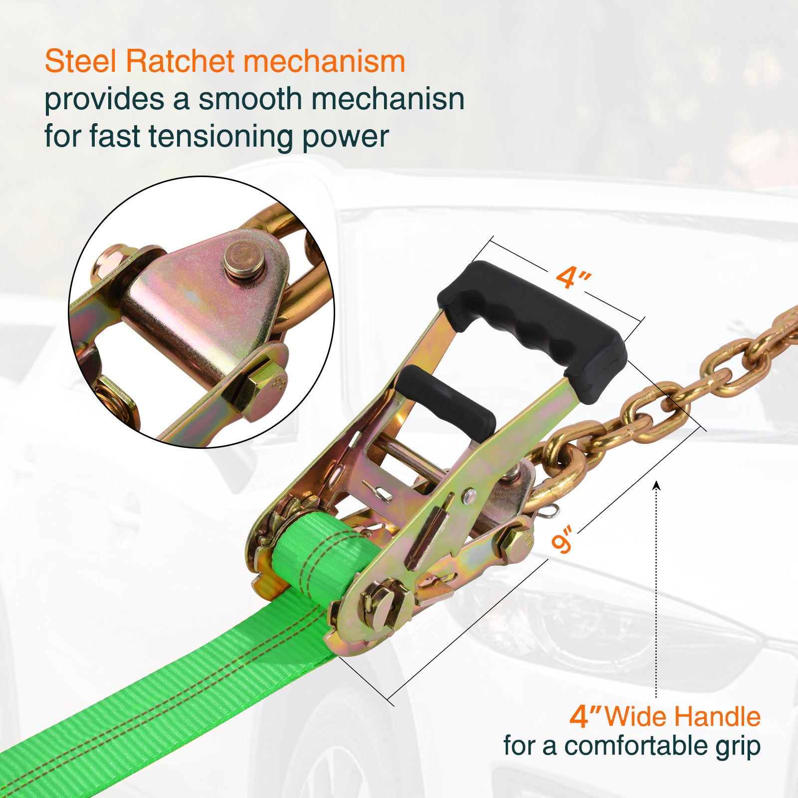 CarBole 2-Pack Tire Basket Straps – Wrecker, Car Hauler, Tow Dolly – 10,000 Lb Breaking Strength