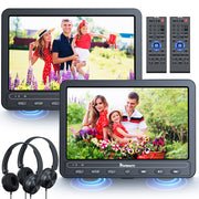 Pumpkin 10.5" Dual Screen Portable DVD Player for Car with Built-in Rechargeable Battery, Car DVD Players Support USB/ SD Card, Last Memory, Play a Same or Two Different Movies (2 Host DVD Player)