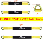 Trekassy 2”x 96” Car Tie Down Straps for Trailers, Heavy Duty Car Hauler Straps - 2+2 Axle Straps and 2 Ratchet Straps