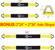 2”x 96” Car Tie Down Straps for Trailers, Heavy Duty Car Hauler Straps - 2+2 Axle Straps and 2 Ratchet Straps