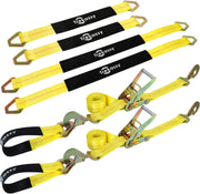 2”x 96” Car Tie Down Straps for Trailers, Heavy Duty Car Hauler Straps - 2+2 Axle Straps and 2 Ratchet Straps
