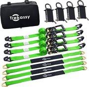 2" x 96" 10,000lbs Car Tie Down Straps for Trailers with Stake Pocket D Ring