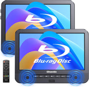 10.1'' Portable Blu Ray Players for Car with Rechargeable Battery, Dual Screen Blu Ray DVD Players Support 1080P Video, Dolby Audio, HDMI Out, Sync Screen, Last Memory, USB/SD, Play A Same Movie