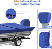 RVMasking Heavy Duty Waterproof 600D Jon Boat Cover Marine Grade UV Resistant with Motor Cover, Fits 16ft Long and Beam Width up to 75 inches, Blue