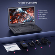 【Mother‘s Day Deal】17.9" Portable DVD Player with 15.6" Large Screen 5 Hours Battery, Support HDMI Input, Sync TV/Projector, USB SD Card, Last Memory, Region Free