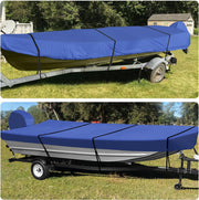 RVMasking Heavy Duty Waterproof 600D Jon Boat Cover Marine Grade UV Resistant with Motor Cover, Fits 16ft Long and Beam Width up to 75 inches, Blue
