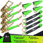 8 Pack Axle Straps Car Trailer Cargo Hauler Ratchet Tie Down Straps Snap Hooks
