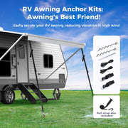 RV Awning Fabric Replacement,【Upgraded 280GSM Anti-Fading Fabric】 with Awning Tie Down Kits & 7 Hooks, Universal Outdoor Canopy for Motorhome and Trailer Awnings- 14'(Fabric 13'2"), Gray