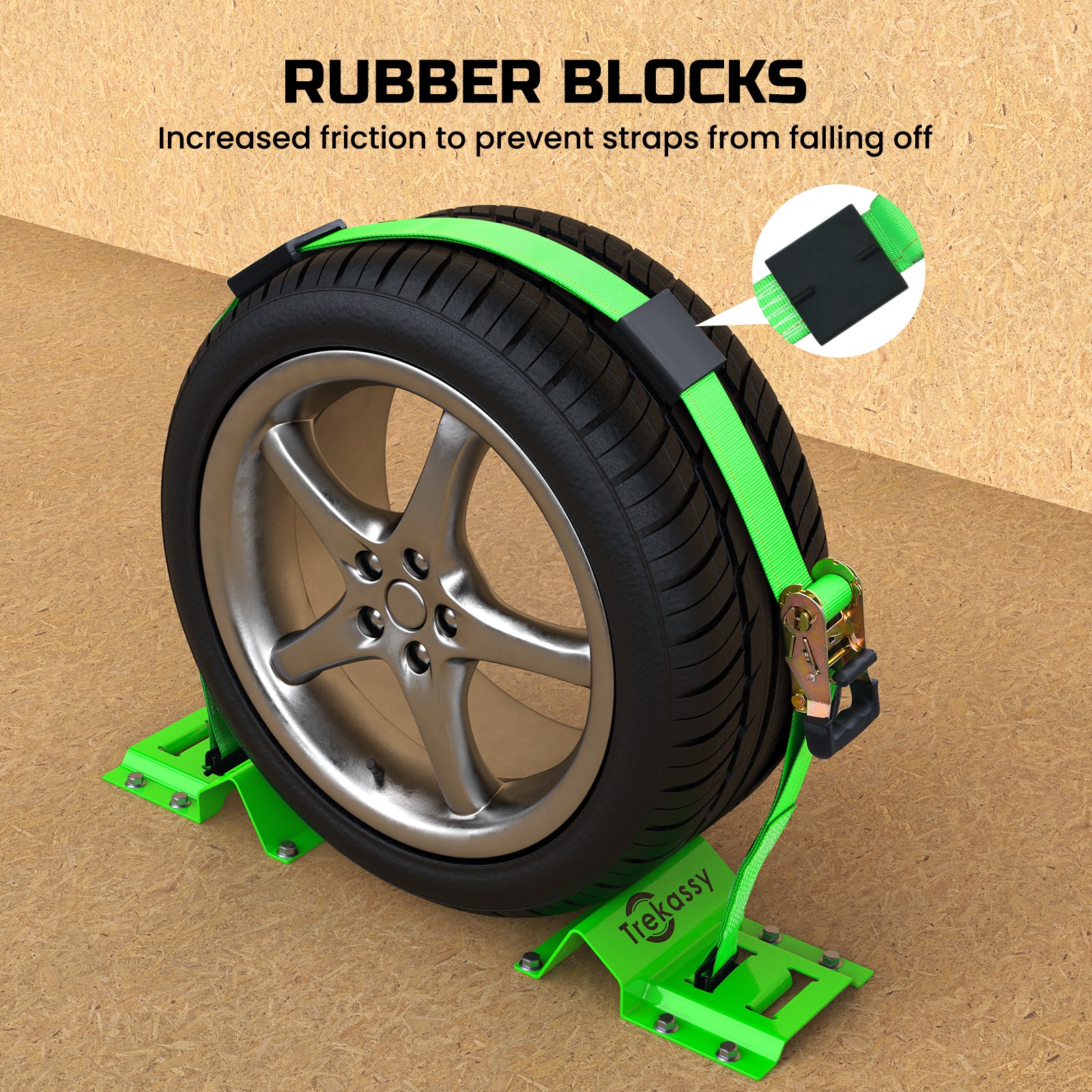 Trekassy Wheel Chock Tie-Down Kit with Rubber Blocks – Pumpkin