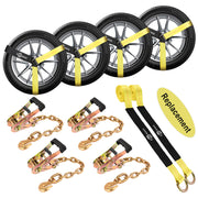 Trekassy 6 × Tie Down Straps Tire straps and 4 Solid Ratchet Straps with 16" Heavy Duty Chain & Snap Hooks