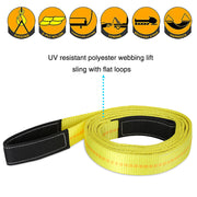 2 Pack 10ft x 2in 10000Lbs Nylon Lifting Sling Flat Loop Tow Straps with Heavy Duty Flat Loops