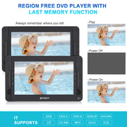 Pumpkin 10.1" Dual Screen Portable DVD Players for Car with 5-Hour Rechargeable Battery and Headphones, Support HDMI USB SD