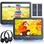 【Dual DVD with Battery】10.5" Dual Screen Portable DVD Player for Car with Built-in Rechargeable Battery, Car DVD Players Support USB/ SD Card, Last Memory, Play a Same or Two Different Movies (2 Host DVD Player)