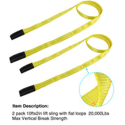 2 Pack 10ft x 2in 10000Lbs Nylon Lifting Sling Flat Loop Tow Straps with Heavy Duty Flat Loops