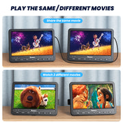 【Dual DVD with Battery】10.5" Dual Screen Portable DVD Player for Car with Built-in Rechargeable Battery, Car DVD Players Support USB/ SD Card, Last Memory, Play a Same or Two Different Movies (2 Host DVD Player)