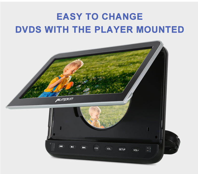 Pumpkin 10.1 Inch 1080P HD Dual Region Free Headrest DVD player with 2  Headphones, Support USB/SD/MMC HDMI Input