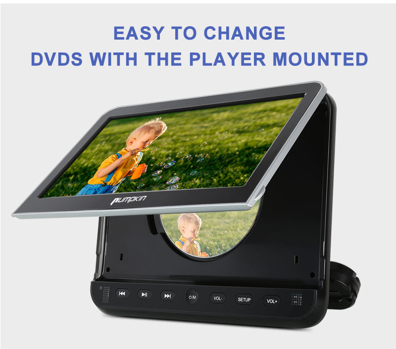Pumpkin 10.1 Inch 1080P HD Dual Region Free Headrest DVD player with 2  Headphones, Support USB/SD/MMC HDMI Input