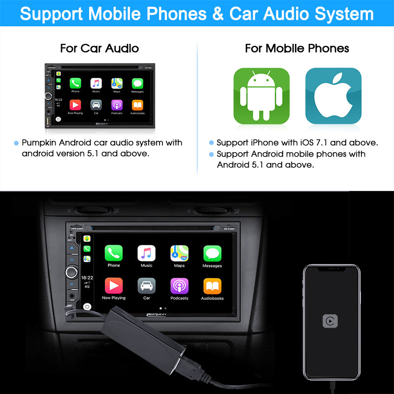 Android Auto CarPlay USB Dongle for Pumpkin Android Car Stereo